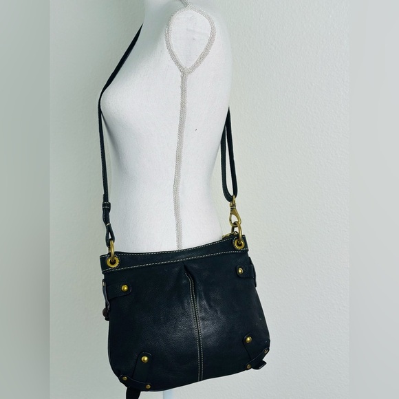 Fossil Black Soft Pebble Leather Medium Size Crossbody Bag Or Wallet - Picture 2 of 11